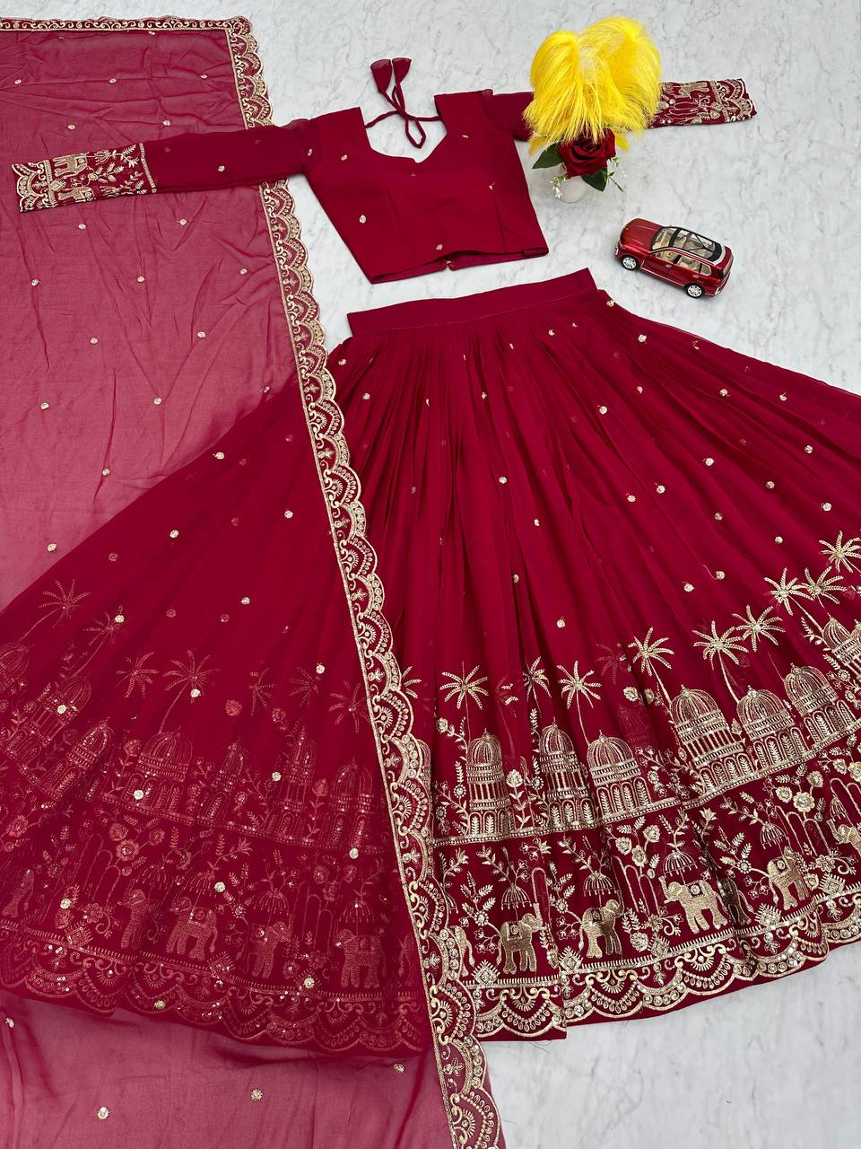 Georgette Red Wedding Wear Lehenga Choli