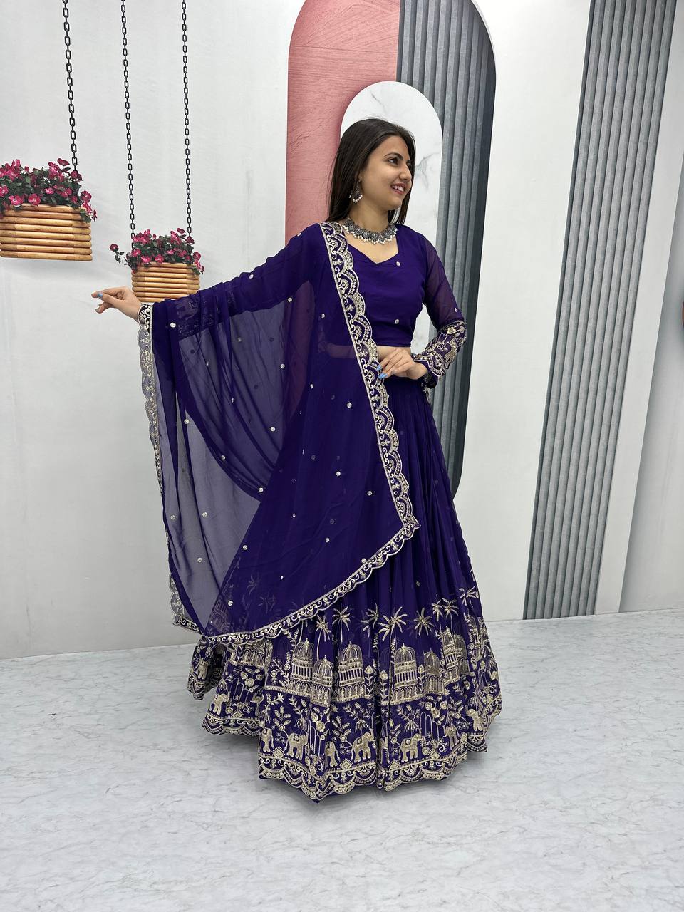 Georgette Purple Wedding Wear Lehenga Choli