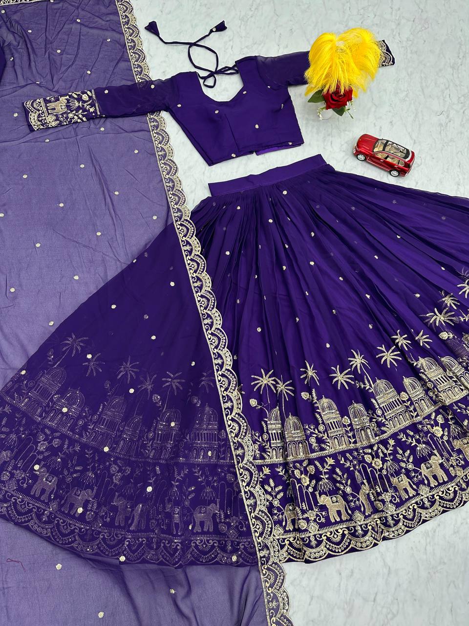 Georgette Purple Wedding Wear Lehenga Choli