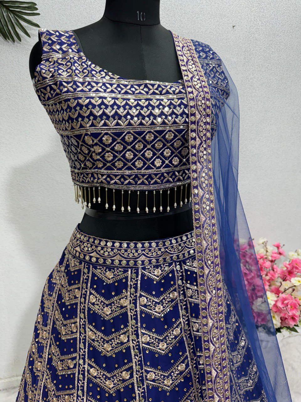 Georgette Sequence Blue Lehenga Choli