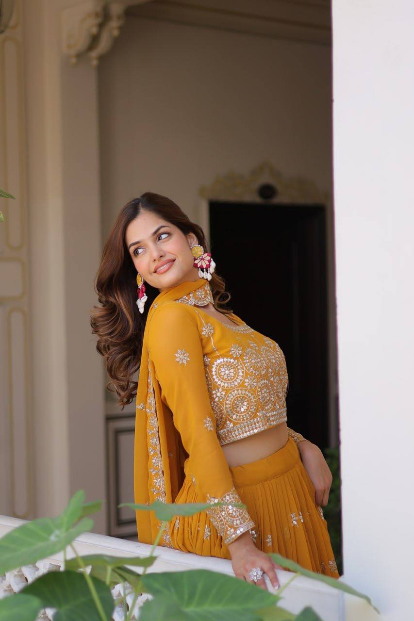 Haldi Collection Georgette Yellow Lehenga Choli