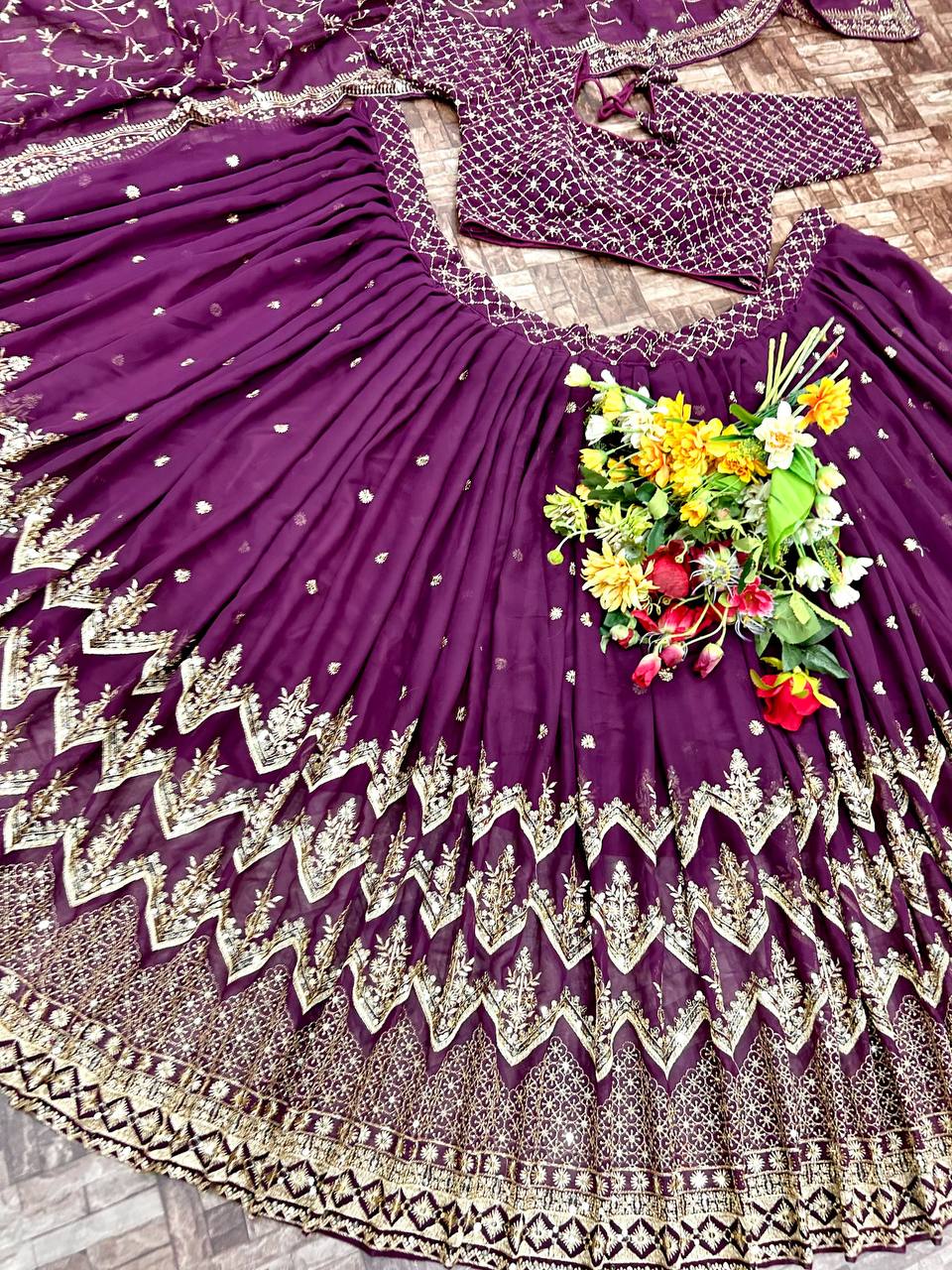 Silk Embroidered Wedding Wear Purple Lehenga Choli