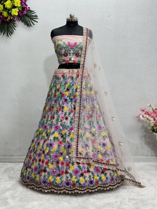 Pink Soft Net Wedding Wear Lehenga Choli