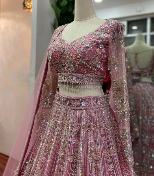 Designer Butterfly Net Bridal Lehenga Choli