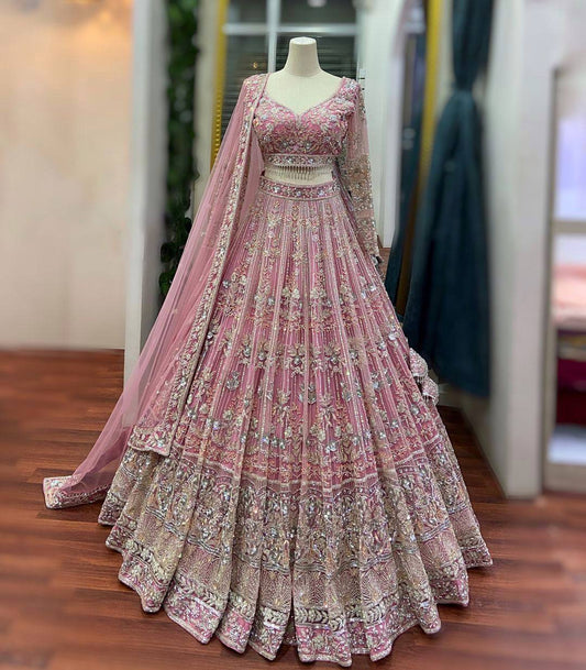 Designer Butterfly Net Bridal Lehenga Choli