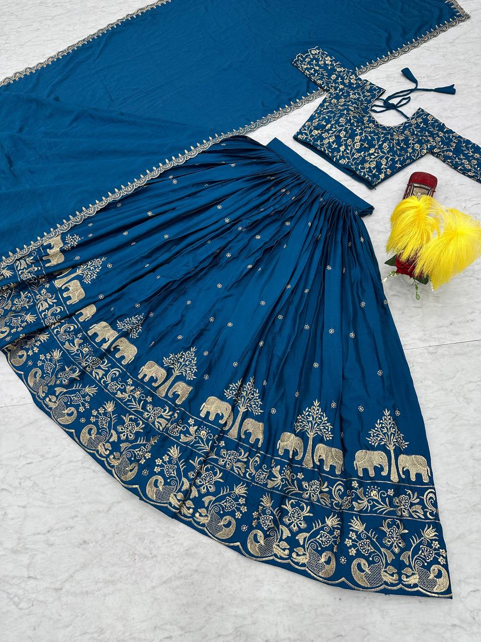 Party Wear Chinon Blue Lehenga Choli