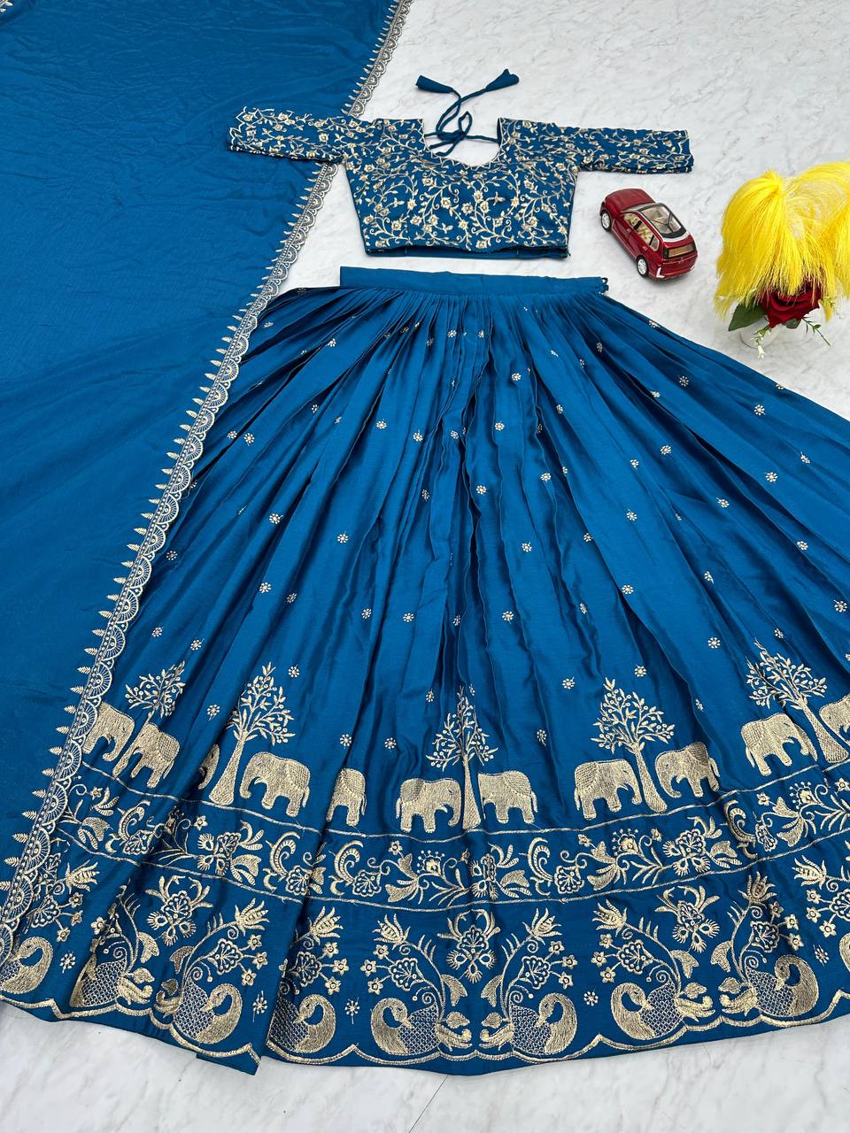 Party Wear Chinon Blue Lehenga Choli