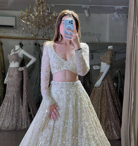 Bridal Wear Georgette Embroidered White Lehenga Choli