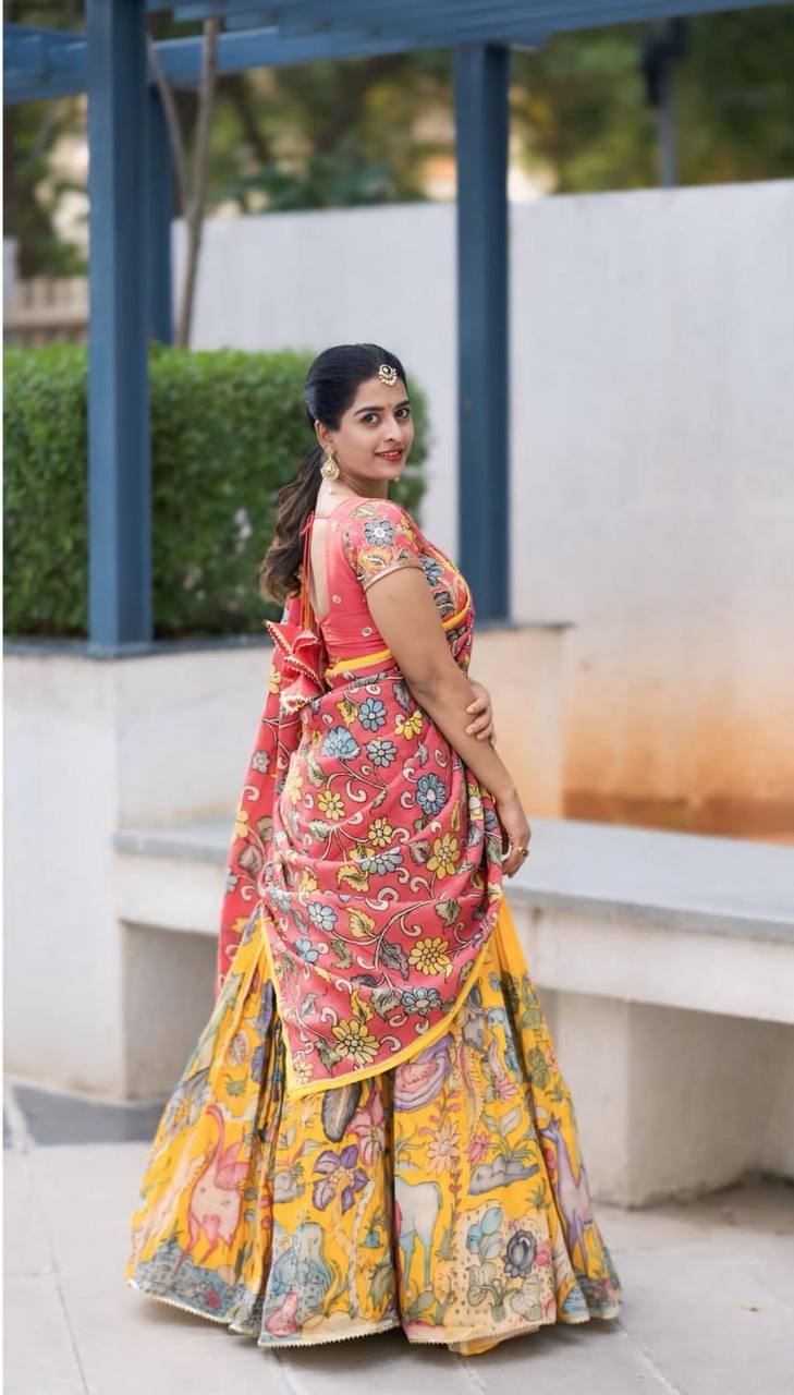 Festival Wear Cotton Yellow Lehenga Choli