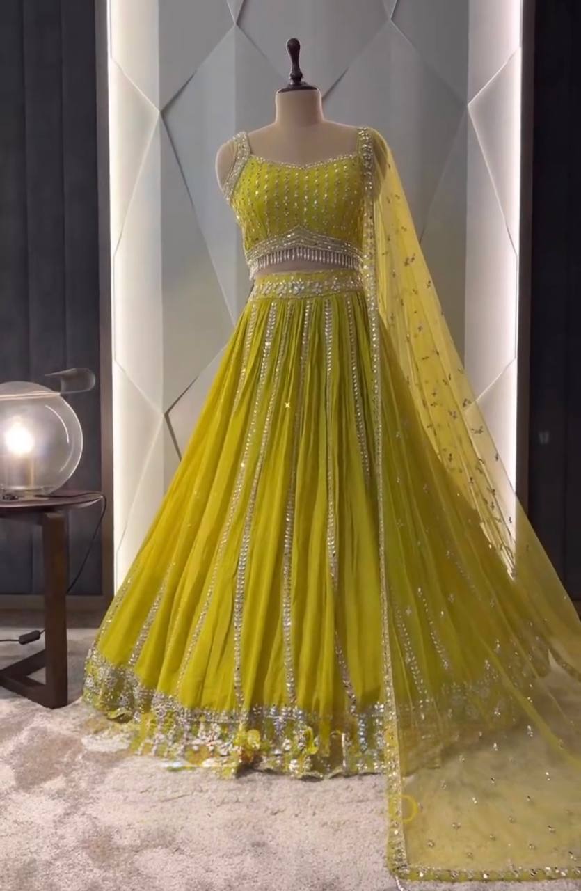 Georgette Wedding Wear Green Lehenga Choli