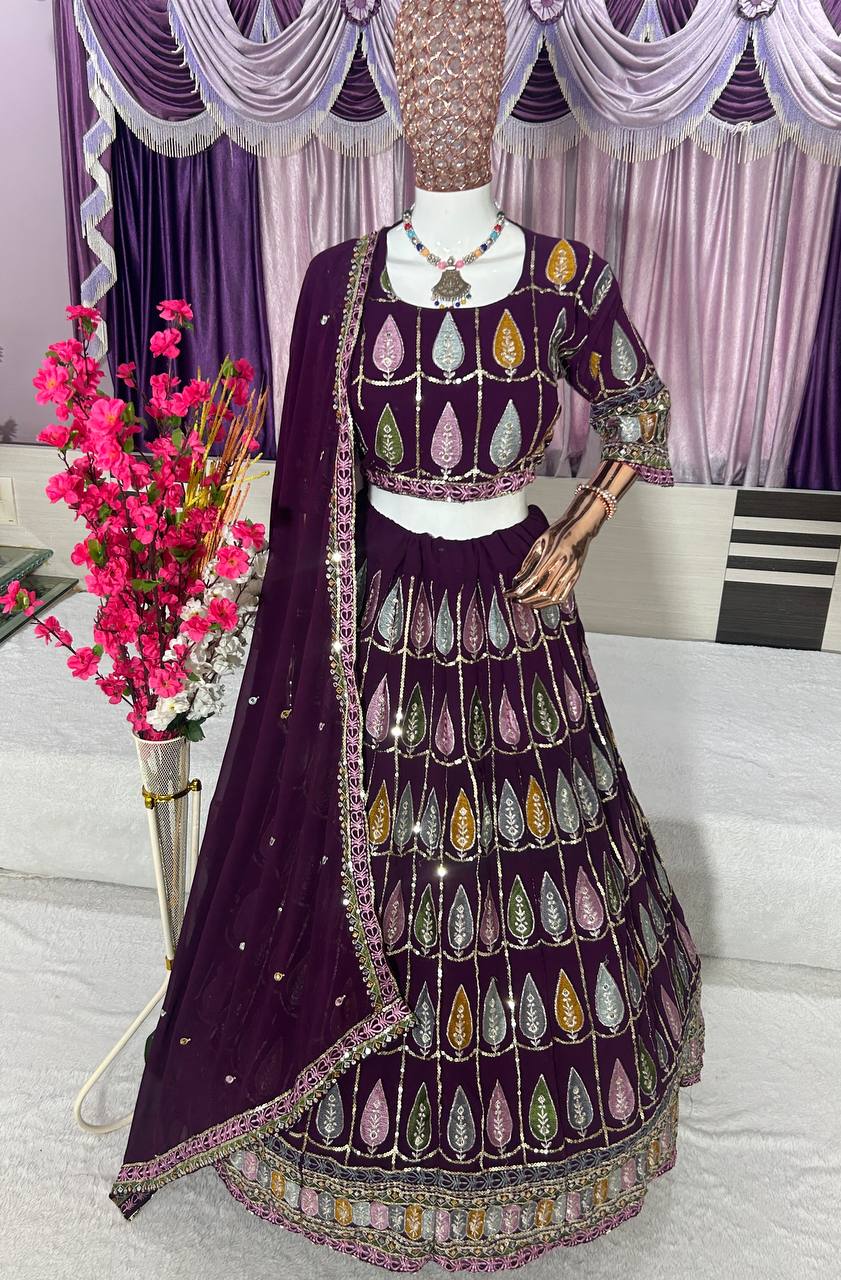 Wedding Wear Heavy Georgette Purple Lehenga Choli