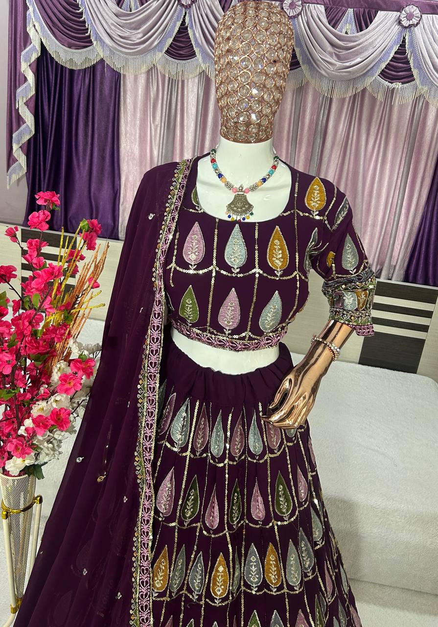 Wedding Wear Heavy Georgette Purple Lehenga Choli