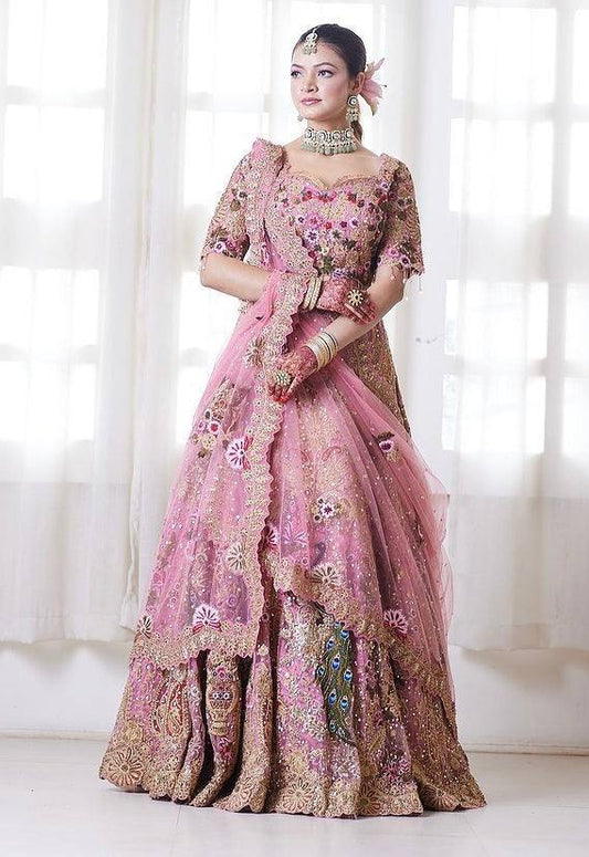 Bridal Wear Georgette Embroidered Pink Lehenga Choli