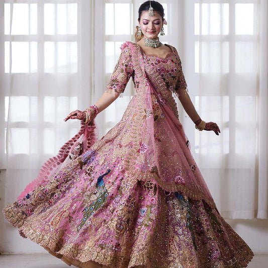 Bridal Wear Georgette Embroidered Pink Lehenga Choli