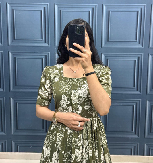 Olive Bloom Floral Midi Dress
