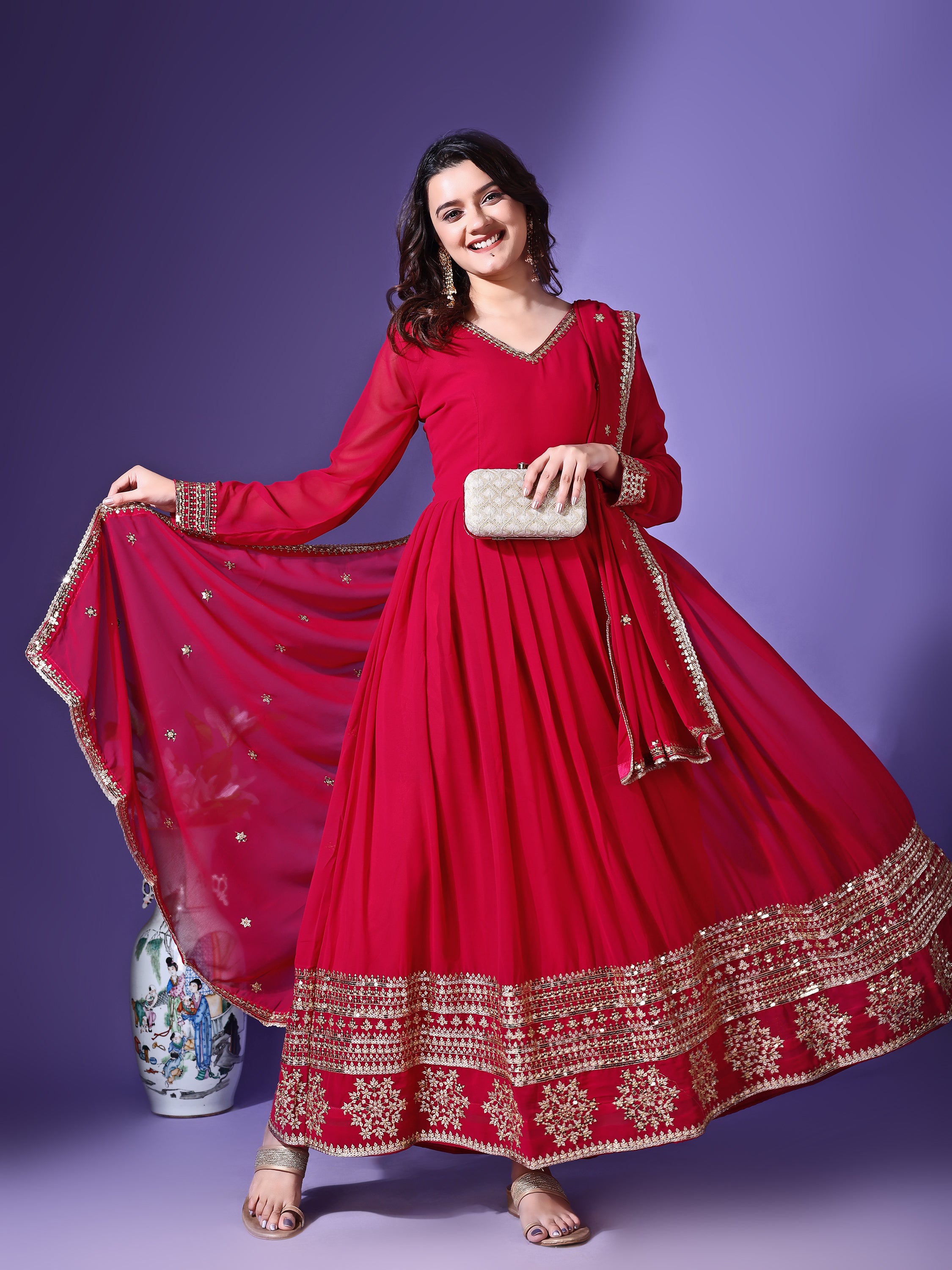 Designer Embroidered Anarkali Suit Set with Dupatta for Women