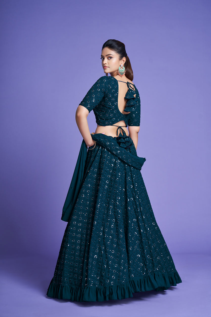 Turquoise Lehenga Set with Sequin Embroidery