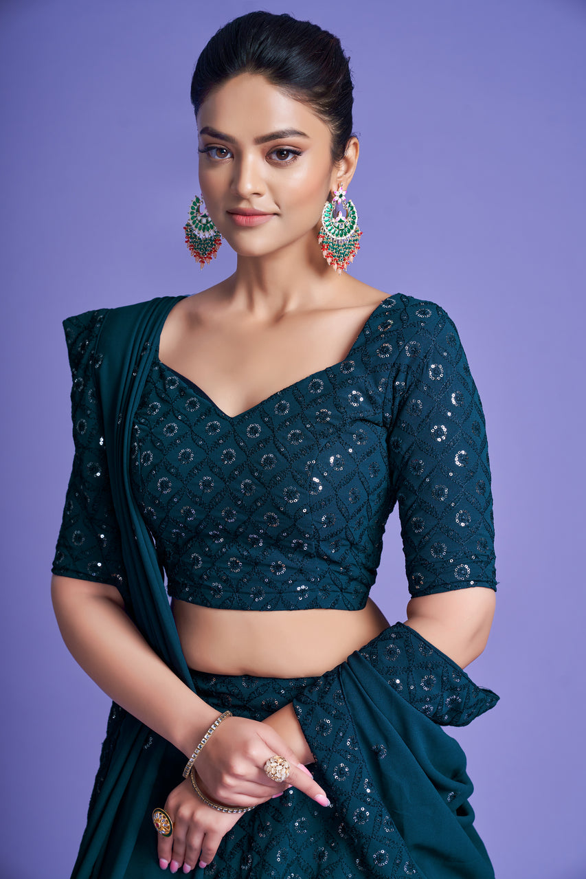 Turquoise Lehenga Set with Sequin Embroidery