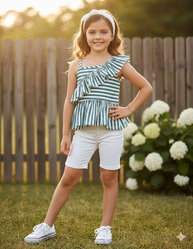 One Shoulder Ruffle Top with Shorts
