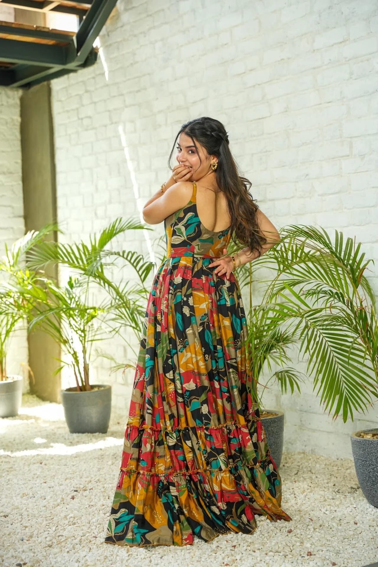 Multicolor Printed Maxi Dress for Women | Sleeveless Flared Long Dress