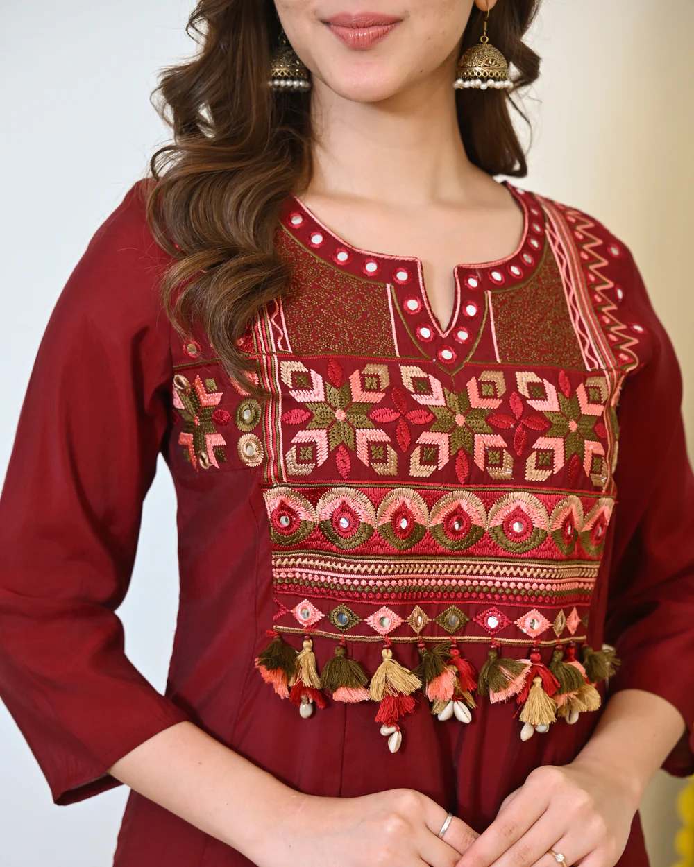 Designer Maroon Kurta Set with Dupatta & Pants