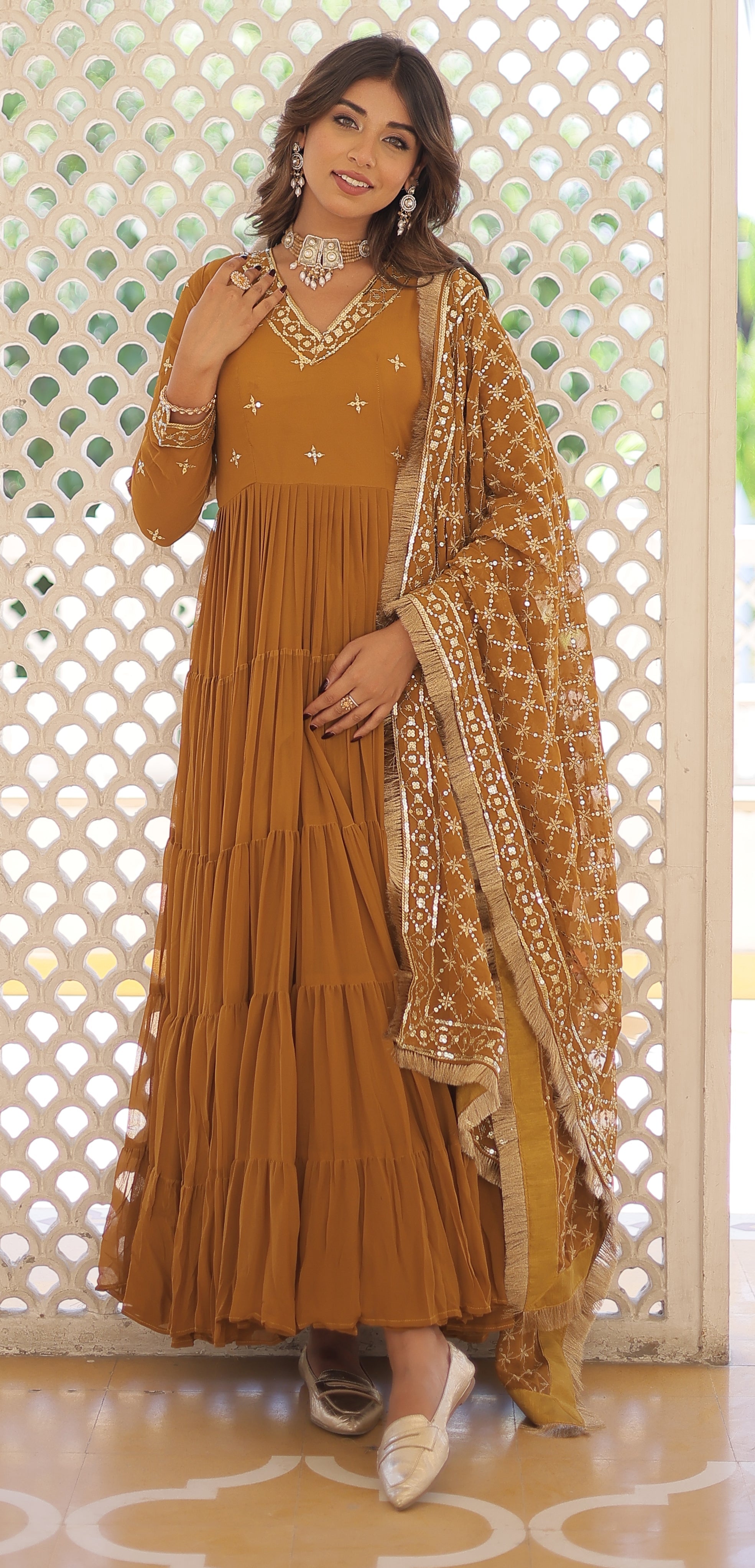 Flared Anarkali Suit Set with Dupatta