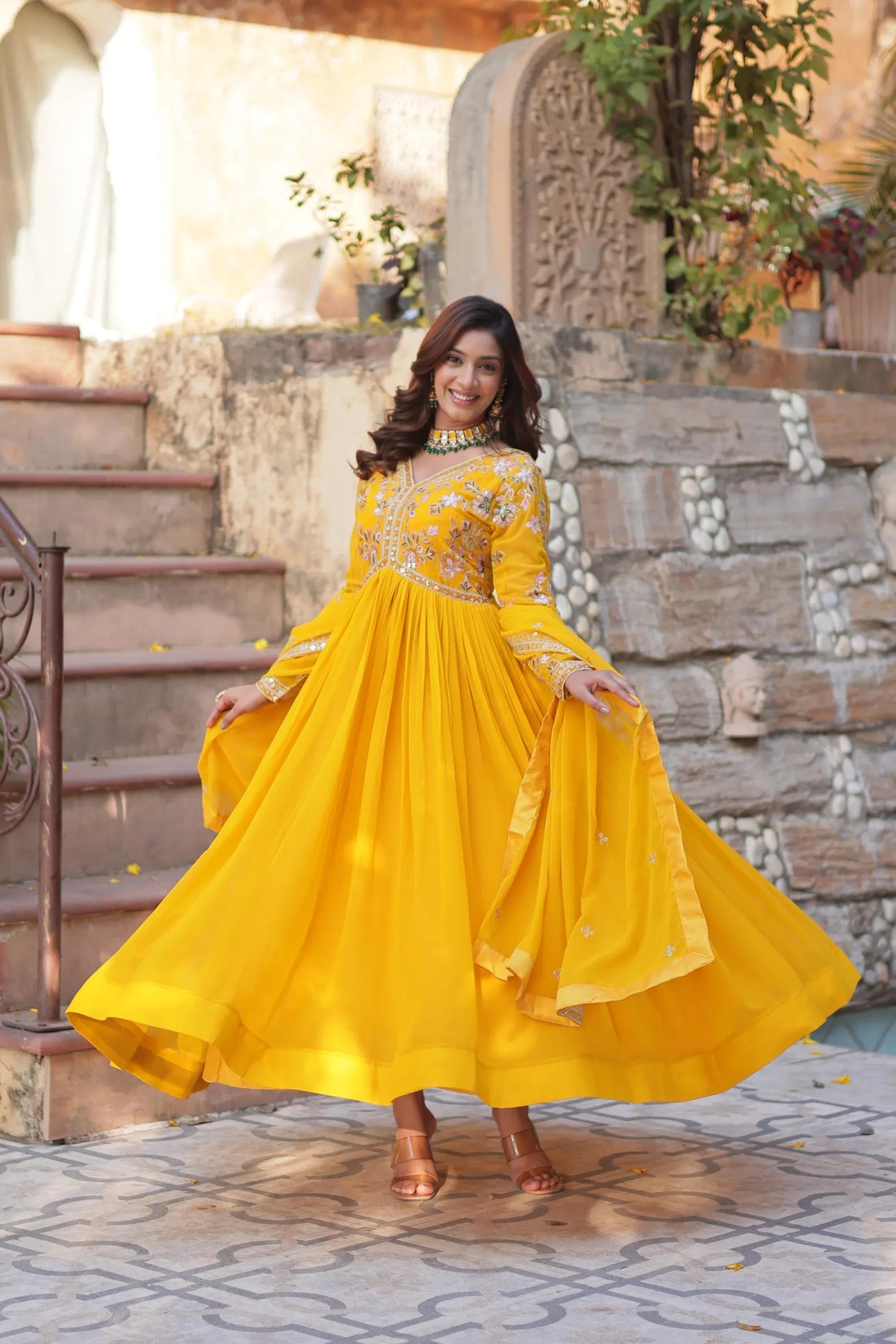 Designer Embroidered Anarkali Gown with Dupatta for Women